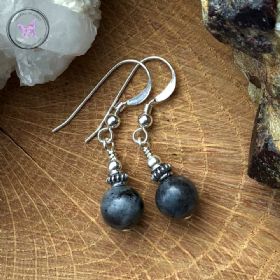 Larvikite & Silver Earrings